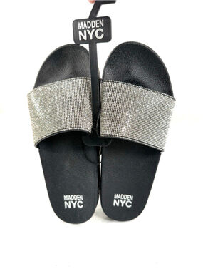 Madden NYC Fancie Slide Jeweled Rhinestone Slide Flat Sandal SIZE 9.5 NEW